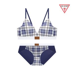 [게스언더웨어](타임스퀘어점패션관)네이비체크 화이트 밴딩 노와이어 브라팬티세트 ODWBRBP291NY
