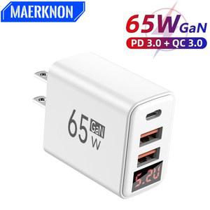 USB 충전 고속 EU/US 유형 벽 용 C 빠른 플러그 3 포트 65W 전화 어댑터 충전기