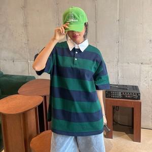 면 단가라 카라 반팔 롱 티셔츠 -CTS0818-