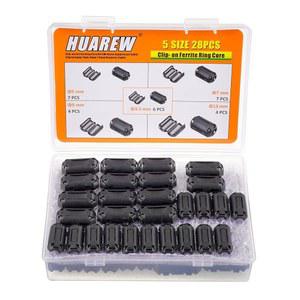 HUAREW 5, 3.5mm 5mm 7mm 9mm 13mm 직경 케이블용 블랙 클립온 페라이트 링 코어 RFI EMI 노이즈 억제기 케이블 클립 28Pcs