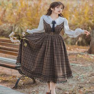 개화기의상 빈티지 경성의복 체크 세라 카라 졸업사진 레이스 원피스