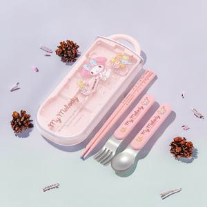 마이멜로디 수저세트 슬라이드 트리오 도시락 휴대용 숟가락 젓가락 포크 케이스