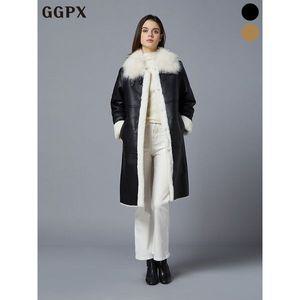 [GGPX]퍼 카라 히든 버튼 양털 배색 롱 무스탕  GOZMU005F _P377752865