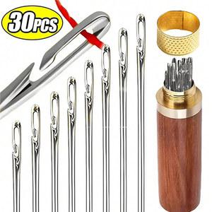 30pcs 맹인용 바느질 바늘 노인 스테인리스강 고속 자동 셀프 꿰기 스티칭 핀 DIY 펀치 실 꿰는 도구