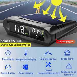 차량용 태양광 디지털 차 HUD GPS 헤드업 디스플레이 자동 속도계 과속 피로 운전 알림 시계 온도
