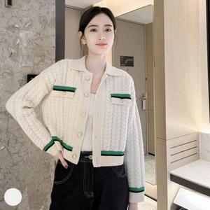 봄아우터 예쁜 가디건 니트 봄점퍼 배색 USD-247 (3ezeO)