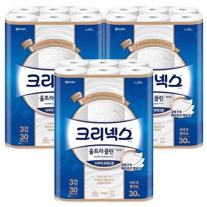 크리넥스 3겹 울트라클린 화이트 비데티슈 화장지 30m 30롤 x3개