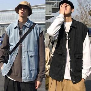 옷자락 남자 박시핏 블랙 연청 데님 청 조끼
