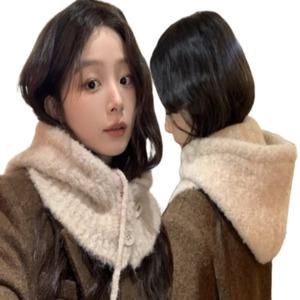 빅후드 울 니트 바라클라바 여성 단추 방한 발라클라바 후드넥워머 와이드핏