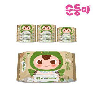 순둥이 생분해물티슈 그린에디션 휴대 리필형 20매 12팩/Ra휴12