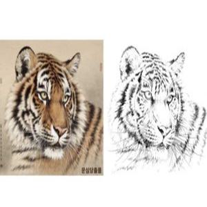 호랑이 밑그림 민화 정면얼굴 포효하는 민화본 풍수 도안 그리기