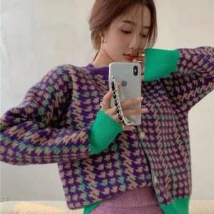 여성가디건 크롭 집업 잔향 반팔 지그재그 로브 여성용 후드 상의