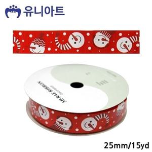 유니아트 (리본) 크리스마스 눈사람 빨강 롤 (폭 25mm)