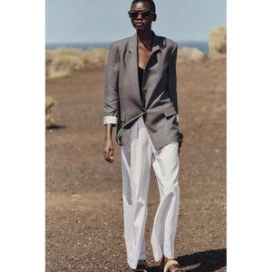 [정품] 자라 자켓 데일리 야상 아웃터 ZARA 리넨 패턴 커프스 블레이저 - 콜 그레이589904