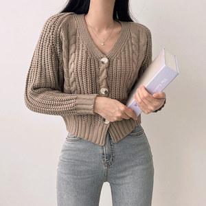 당일배송 꽈배기짜임크롭버튼 루즈핏니트가디건 크림베이지모카브라운 봄가을겨울간절기캐주얼룩코디