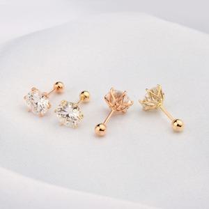 14k 1캐럿 6.5mm 엑설런트 모이사나이트 다이아몬드 육발 피어싱 귀걸이