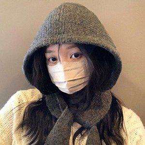 [옷자락]여자 니트 바라클라바 후드모자 넥 겨울 목도리