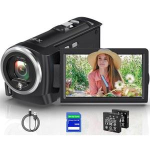 Gcasio 2.7K 비디오 카메라 캠코더 QHD 50MP YouTube 브이로그 16X 디지털 줌 웹캠 270도 회전 화면 캠코더, 32G SD 카드 및 충전 중 2개의 배터리 녹화 기능 포함