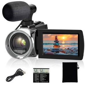 YEEIN 비디오 카메라 캠코더 4K 48MP YouTube용 디지털 브이로그 3.0인치 270 회전 LCD 화면 18배 줌 레코더(마이크 포함), 배터리 2개