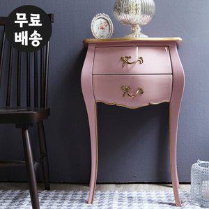 레나 원목 엔틱 2단 협탁 콘솔 폭좁은 침대옆(핑크)