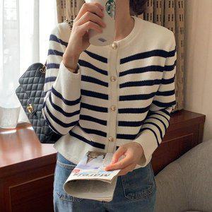 [옷자락]여자 봄옷 하객룩 개강룩 금장 트위드 단가라 가디건_P357886387