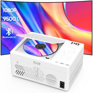 DVD 플레이어가 내장된 TMY 블루투스 프로젝터, 1080P 미니 야외 영화용 휴대용 스마트폰 /PC /TV 스틱 /HDMI /USB /TF와 호환됩니다