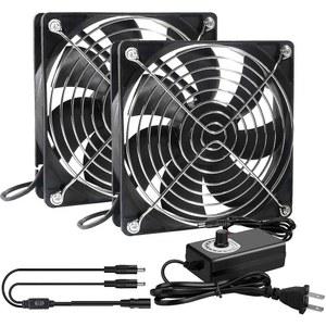 ALAMSCN 빅 에어플로 2 x 120mm 240mm 컴퓨터 케이스 팬(AC 플러그 110V 220V 전원 공급 장치 포함), 캐비닛 섀시 리시버 앰프 DVR PlayStation TV 박스용 속도 컨트롤러 포함 듀얼 12V PC 냉각