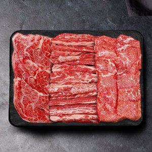 [올테이블]횡성 한우 1등급 소고기 등심 갈비살 설꽃특수 600g 모둠 구이 세트