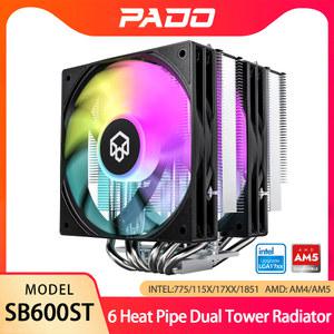 PADO SB600ST CPU 쿨러 히트 파이프 PWM 조용한 120MM 냉각 공기 냉각기 INTEL LGA 775 115X 17XX 1851 AMD AM4 AM5