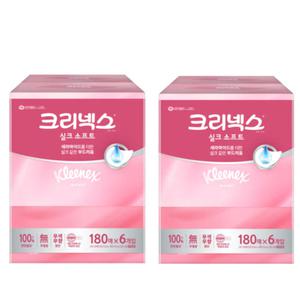 크리넥스 미용티슈 실크소프트 집들이 180매 6입 2팩