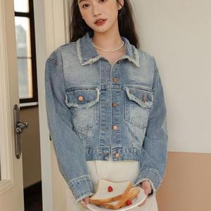 [오노마] ONM 캐주얼 빈티지 여성 유니크 크롭 데님 자켓