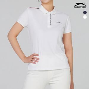 슬레진저 여성 솔리드 플라켓 배색 카라 반팔 티셔츠