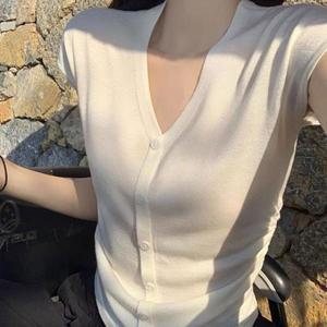 [셀러허브]캐주얼 여성데일리 가디건 여름 반팔 니트 브이넥 티셔츠 (S31587579)