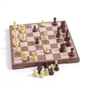 앤티크 접이식 자석 체스 체커(31x31cm) (브라운+아이보리) 휴대용 마그넷 가정용 가족게임 놀이 보드