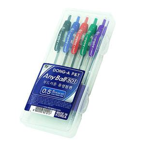 동아 애니볼 5색세트 0.5mm/유성펜/필기구/볼펜