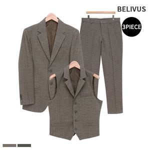 빌리버스 남자 스리피스 셋업 BIT091 남성 베스트 슬랙스 자켓 정장