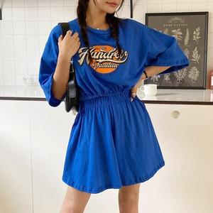 옷자락 여자 반팔 프린트 스트링 트레이닝 세트