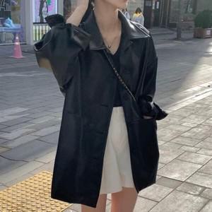 옷자락 여자 가을 인조가죽 오버핏 레더 자켓