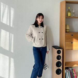 옷자락 여성 배색카라 가을 울 모직 더블 숏자켓