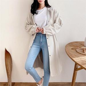 여자 봄 가을 롱 트렌치코트 후드 롱 사파리 자켓