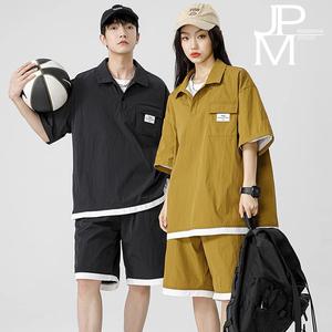 제이피엠 반팔 오버핏 카라넥 트레이닝복세트 루즈핏 아노락 트레이닝 운동복 남자 여자 커플룩 가족 단체복 95~115 빅사이즈까지 TZ902
