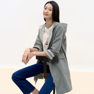 [지센][지센] 컬러 배색 후드 코트 LCCAN227_LK