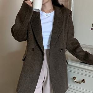 [디작소] 여성 오픈카라 핸드메이드 헤링본 울 자켓