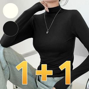 여성 2P 목티 레이어드 터틀넥 스판 이너 폴라티