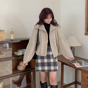 [신상오픈런] 하이넥집업 골지 세미크롭 꽈배기니트 가디건