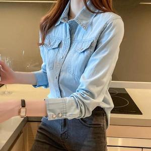 여자 청남방 블라우스 얇은 데님 데일리 셔츠