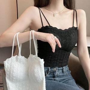 [IXHIOPD8_4B]3컬러 헴라인 레이스 브라탑 민소매 크롭