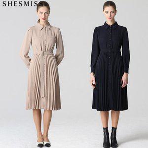 [쉬즈미스(SHESMISS)] 페미닌 플리츠 블록 셔츠원피스 (택가격 298000원)