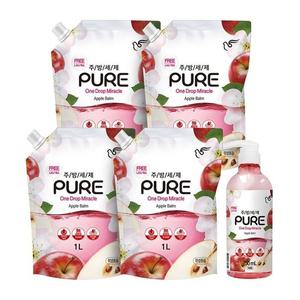 피죤 퓨어 주방세제 750ml + 1000ml 4pk 애플밤