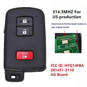 KEYECU 저렴한 열쇠가 없는 스마트 키 FOB 3버튼 314.3MHz AG 보드 281451 도요타 프리우스 C 4러너 타코마